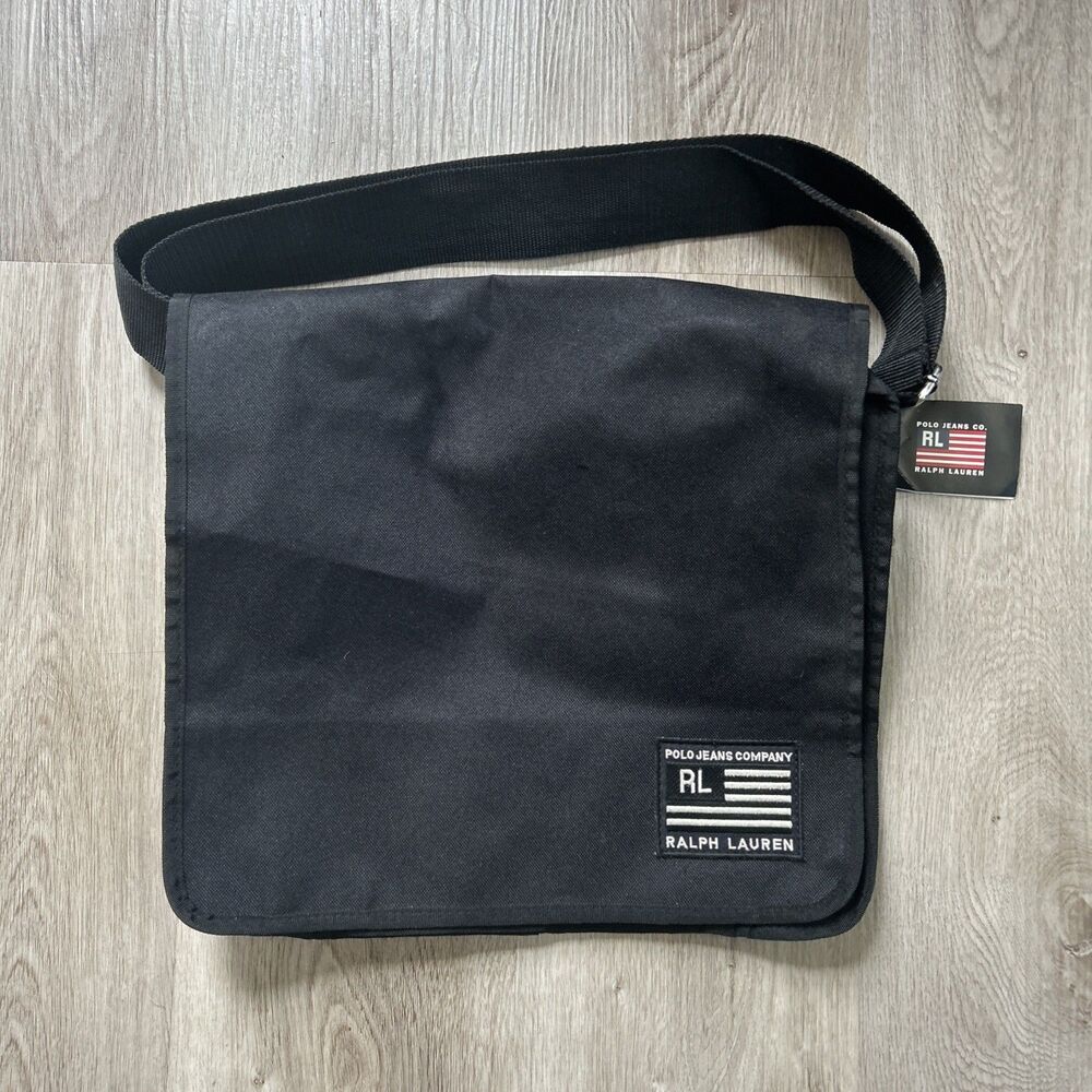 Polo Jeans Company Ralph Lauren Messenger Bag 90s Black Canvas Shoulder Vintage